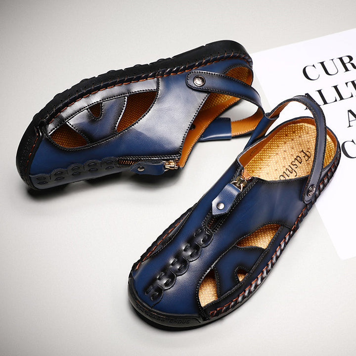 Robust men's closed-toe leather sandals for active outdoor lifestyles