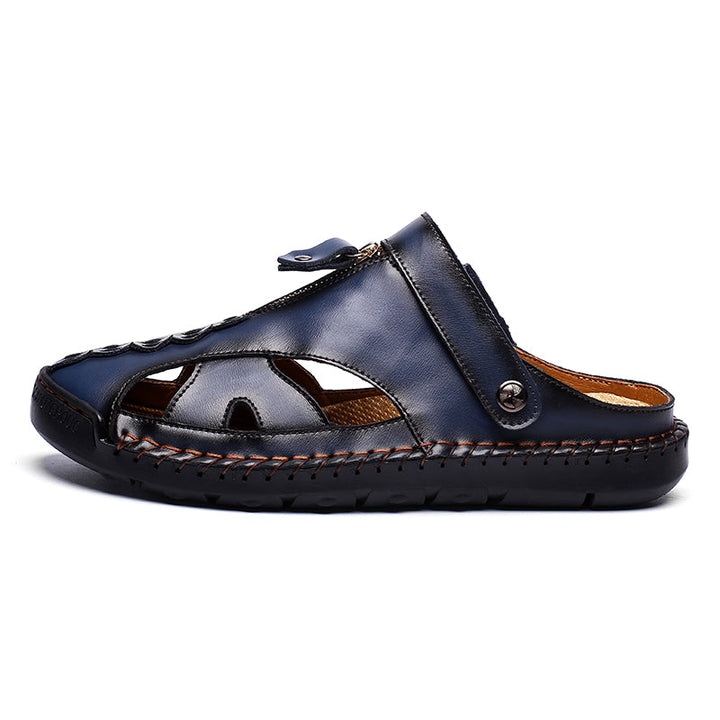 Back view of men's outdoor closed-toe leather beach shoes with sturdy sole