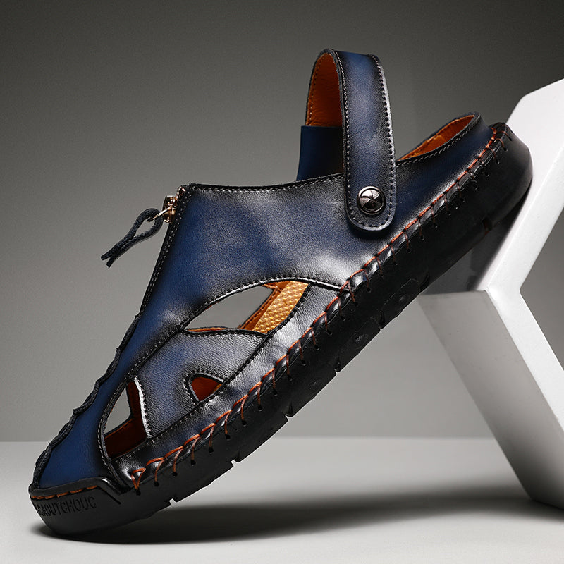 Men's closed-toe leather sandals, showcasing the quality craftsmanship