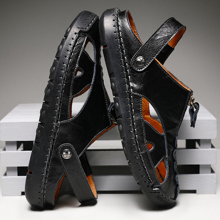Men's closed-toe leather sandals with secure lacing system
