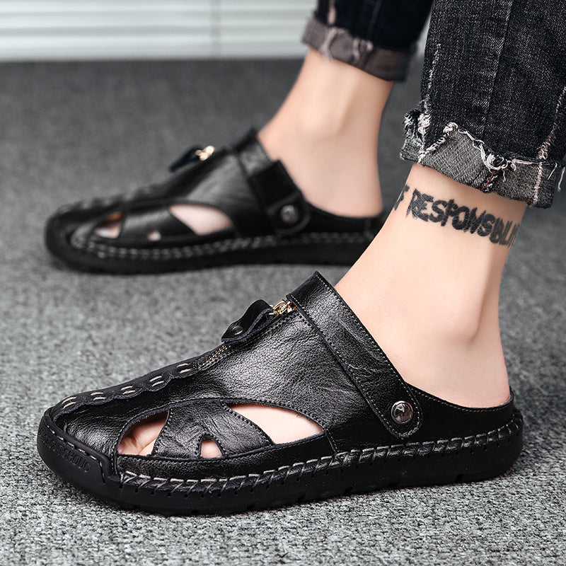 Men's durable closed-toe leather sandals, engineered for rugged terrains