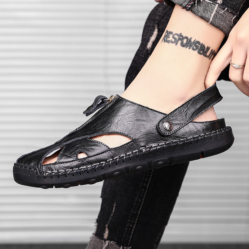 Men's closed-toe leather sandals, a great alternative to traditional beach shoes