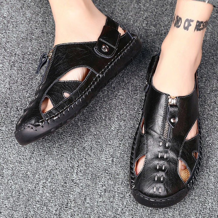 Men's outdoor closed-toe leather sandals, providing excellent grip