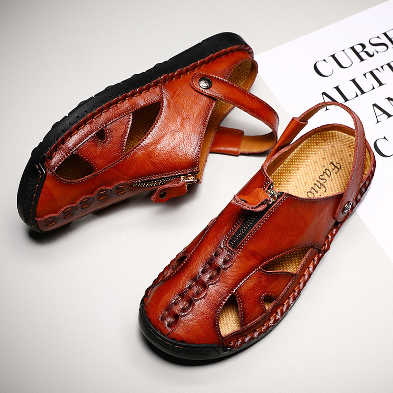 Men's summer closed-toe leather sandals, great for beach and active use