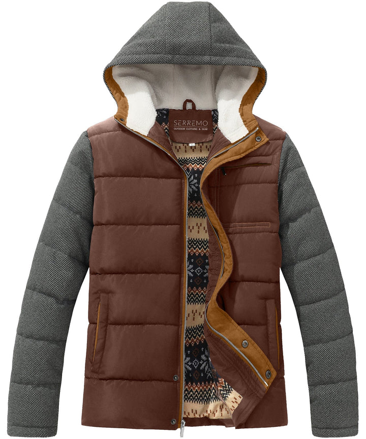 Close-up of the insulated fabric on a men's black puffer jacket, weather resistant