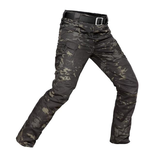 Men's outdoor ripstop tactical cargo pants in khaki, ideal for hiking and workwear, water repellent and durable.