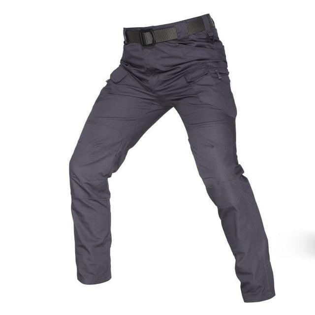 Close-up of ripstop fabric texture on men's tactical cargo pants, showcasing durability and reinforced stitching.