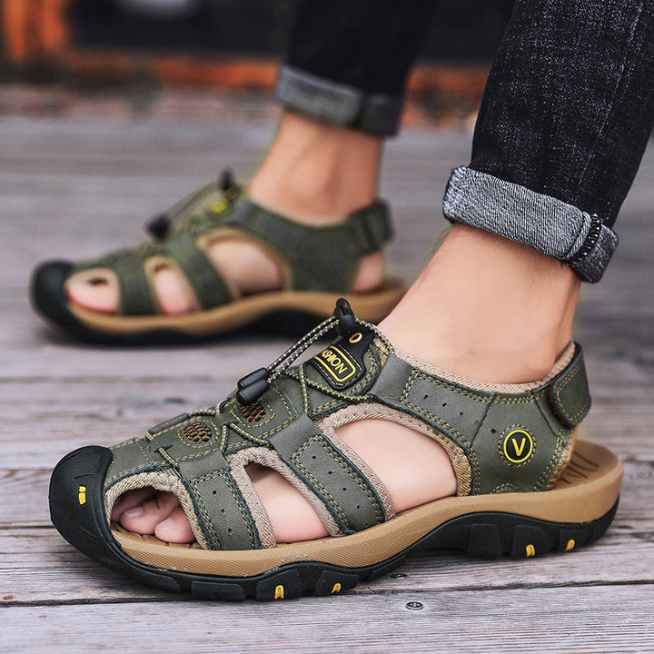 Footwear for men: Stylish leather sport sandals with strong traction, suitable for outdoor sports