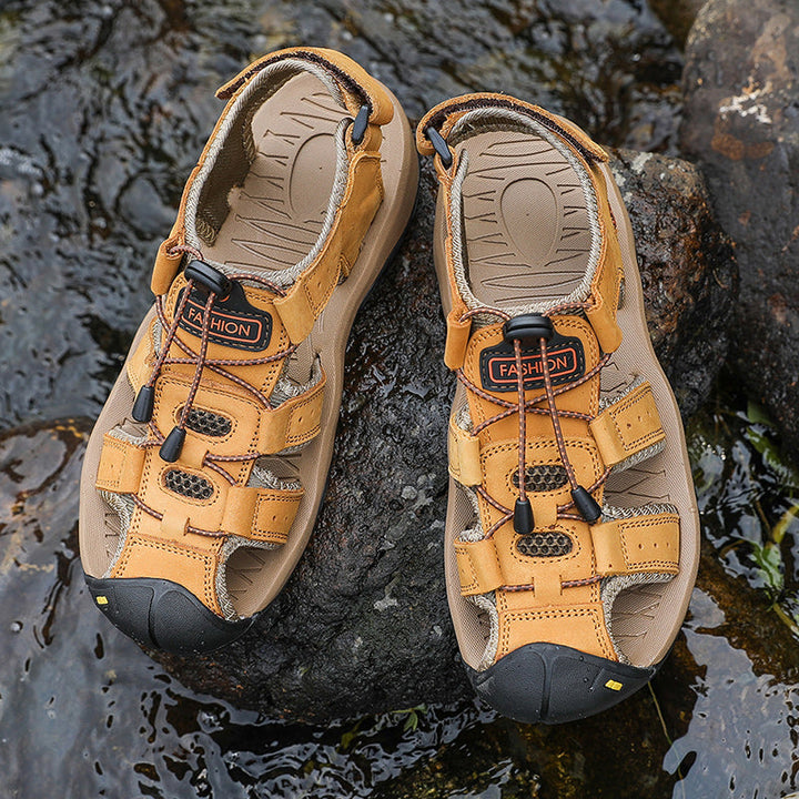Adjustable men's outdoor sandals with multiple velcro straps for a personalized, secure fit