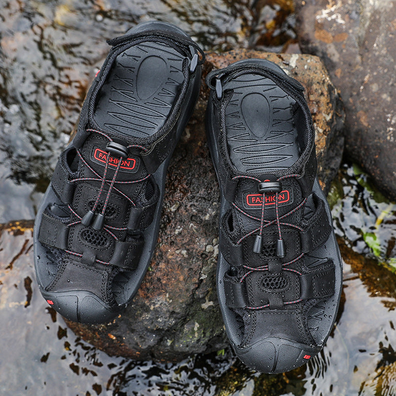 Men's outdoor sports sandals, showcasing a rugged sole for superior grip on diverse surfaces