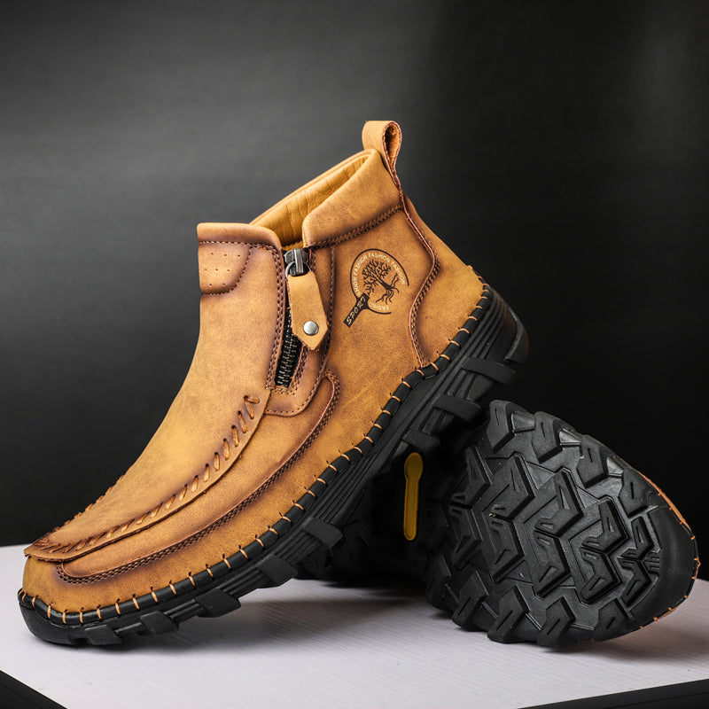 Men's slip-resistant leather boots with orthopedic support, offering excellent grip