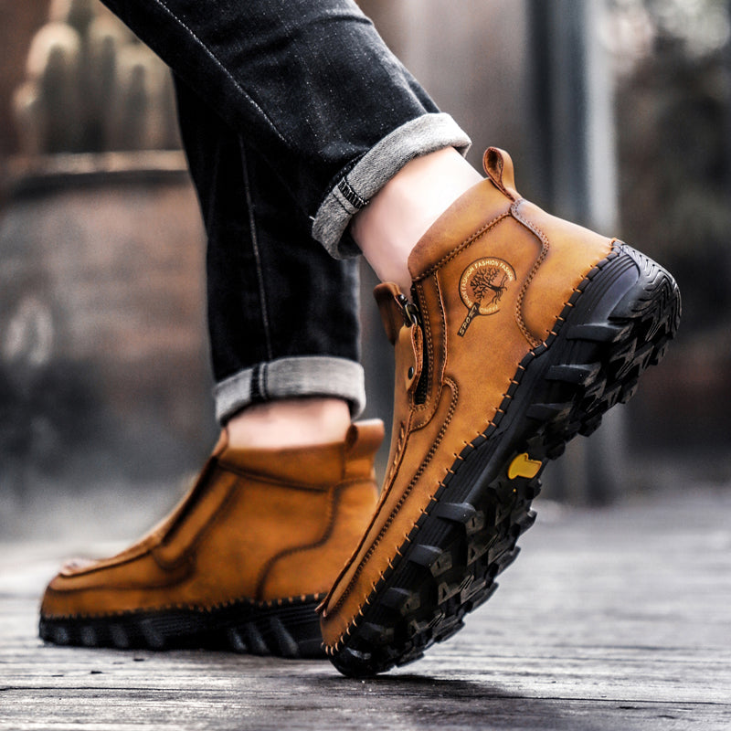 Men's orthopedic casual footwear, brown leather, versatile for various outdoor activities