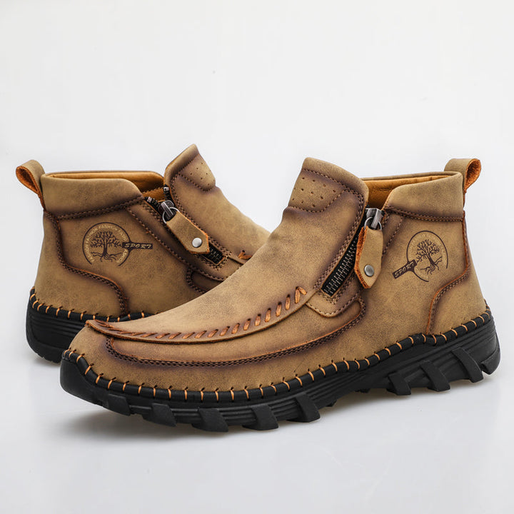 Men's orthopedic ankle boots, brown, with zipper, providing excellent posture support