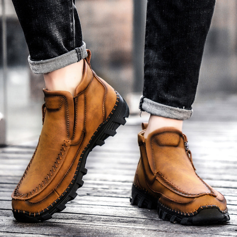 Classic men's outdoor boots, brown leather, orthopedic design for ultimate comfort