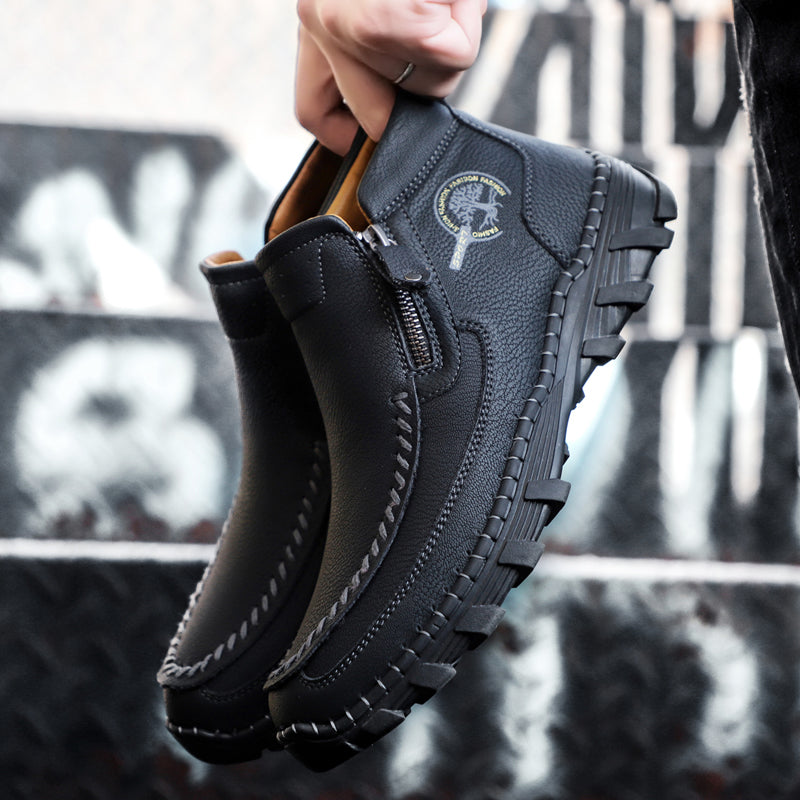 Men's work boots, leather, orthopedic comfort, breathable material, side zipper detail
