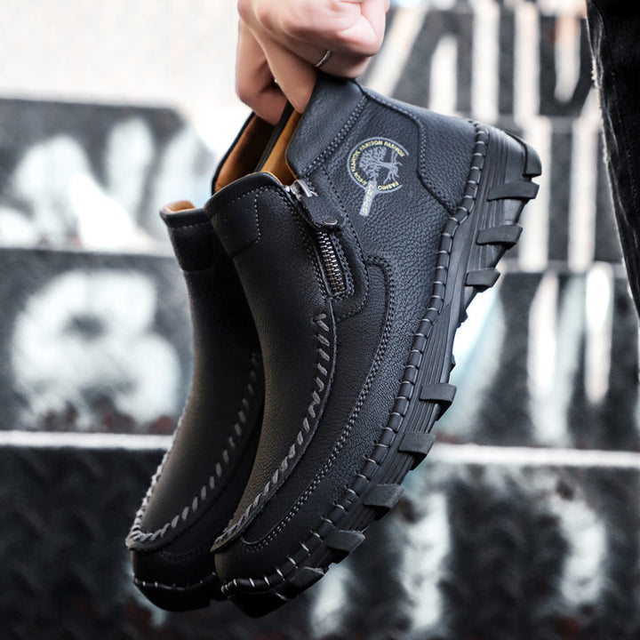 Men's work boots, leather, orthopedic comfort, breathable material, side zipper detail