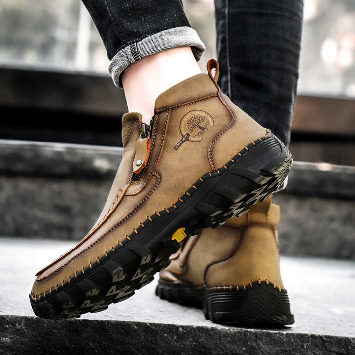 Orthopedic men's outdoor boots, crafted from high-quality brown leather, long-lasting