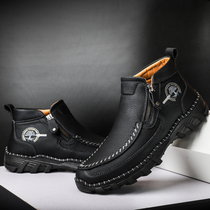 Rugged men's outdoor boots, orthopedic, providing stability on uneven terrain