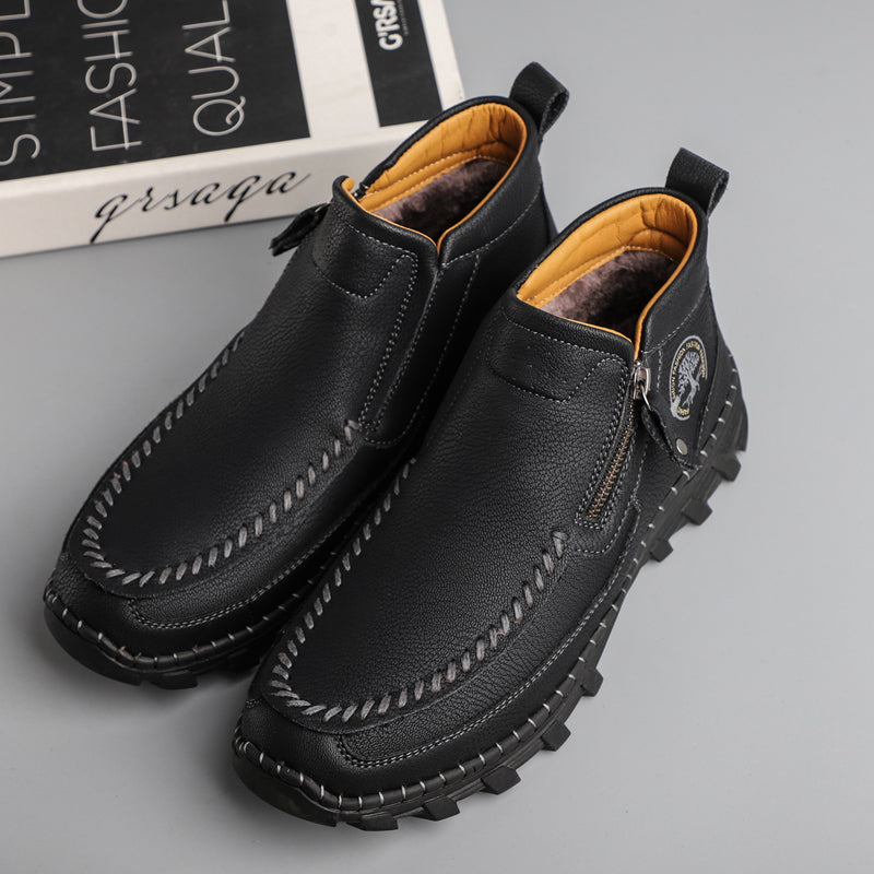 Stylish men's orthopedic tooling boots, featuring a practical side zipper