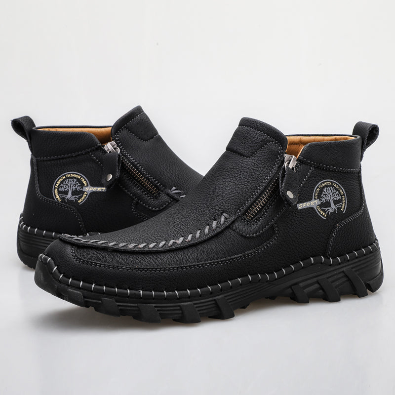 Outdoor men's leather boots, orthopedic, with robust construction and style