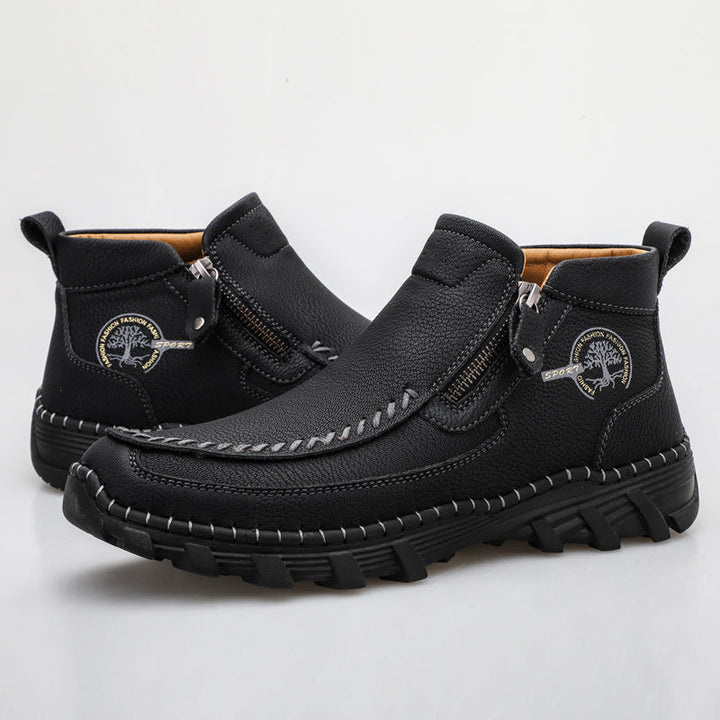 Outdoor men's leather boots, orthopedic, with robust construction and style