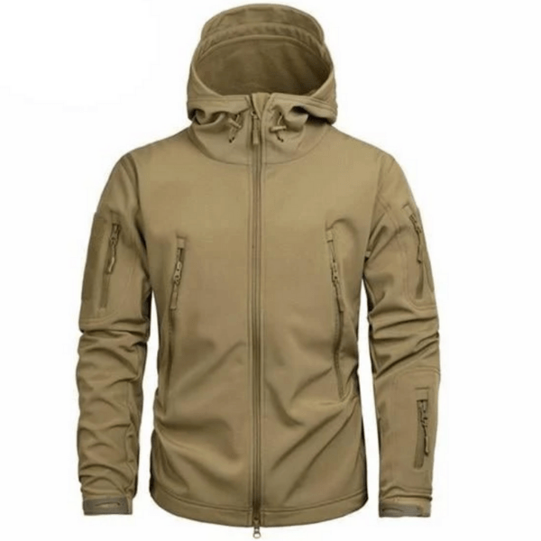Close-up of the weatherproof fabric on a Men's Insulated Outdoor Jacket, showcasing polyester material