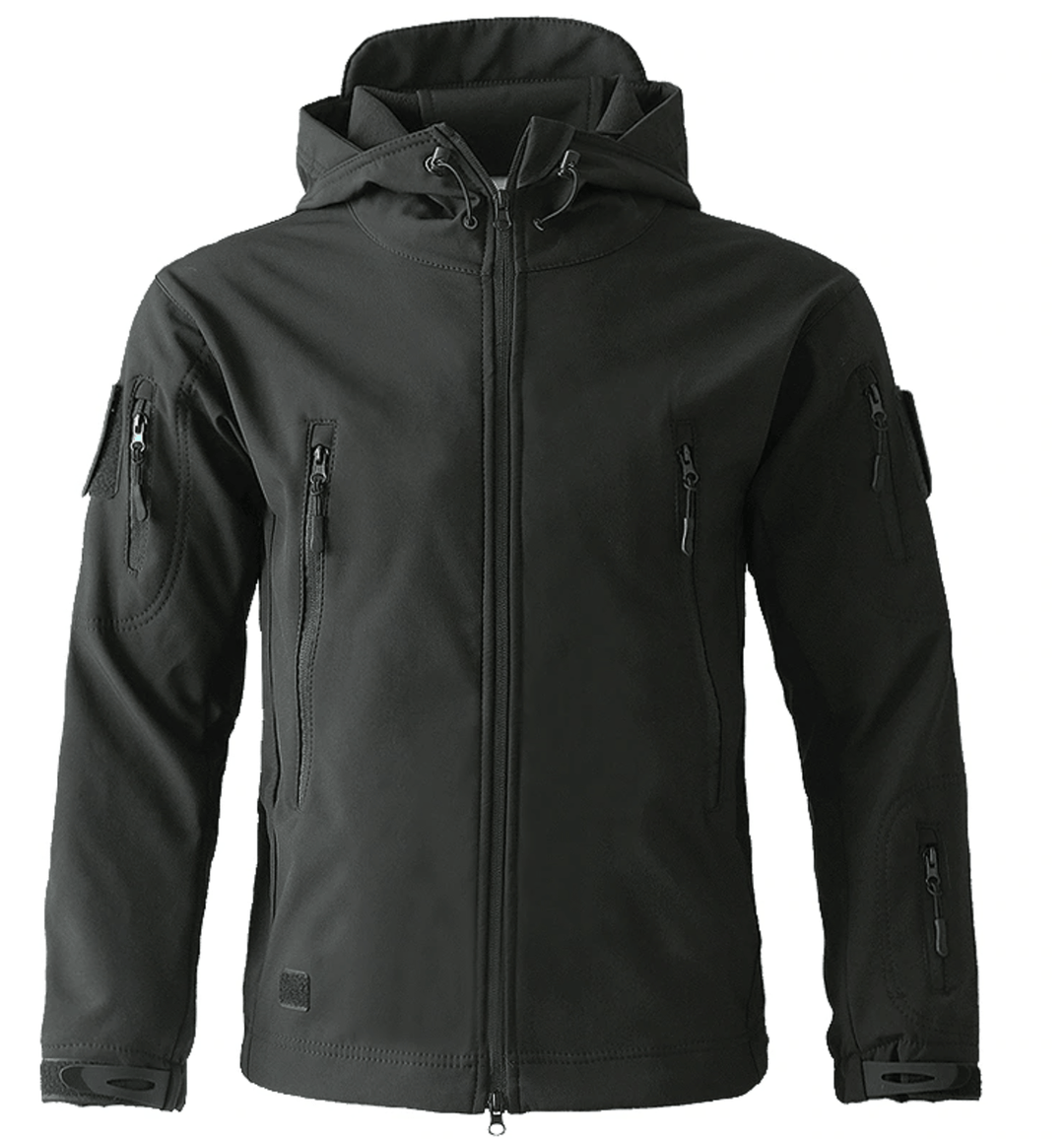 Detail of the multi-pocket design on the front of a Men's Weather-Ready Insulated Jacket, secure closures