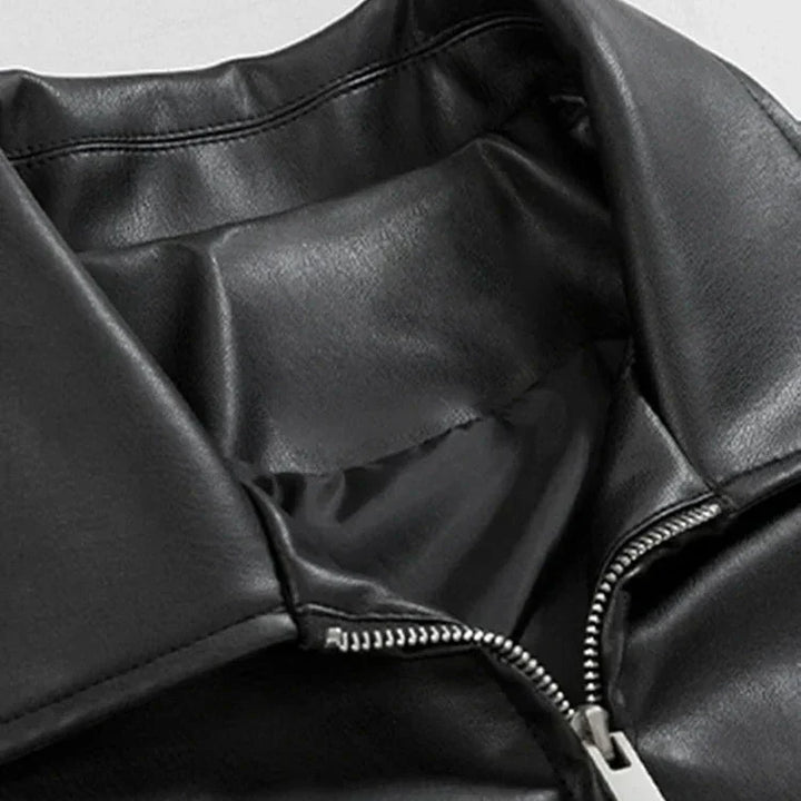 Oversized black leather bomber jacket for men, a classic yet contemporary streetwear essential.