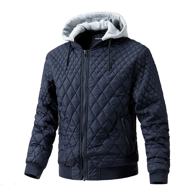Stylish men's padded utility jacket in black, ideal for casual outerwear and providing warmth in cold weather
