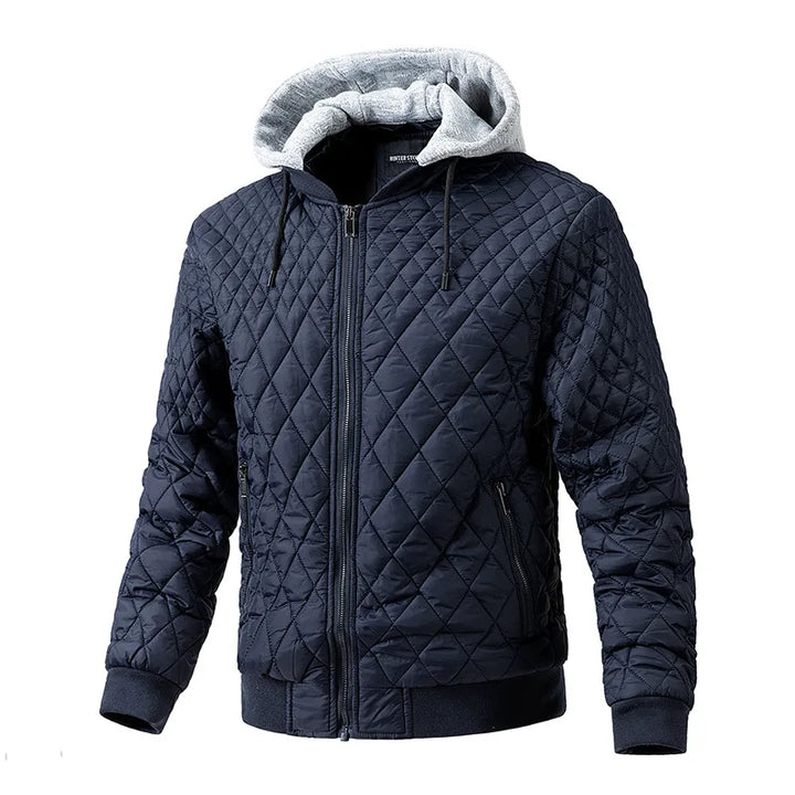 Stylish men's padded utility jacket in black, ideal for casual outerwear and providing warmth in cold weather