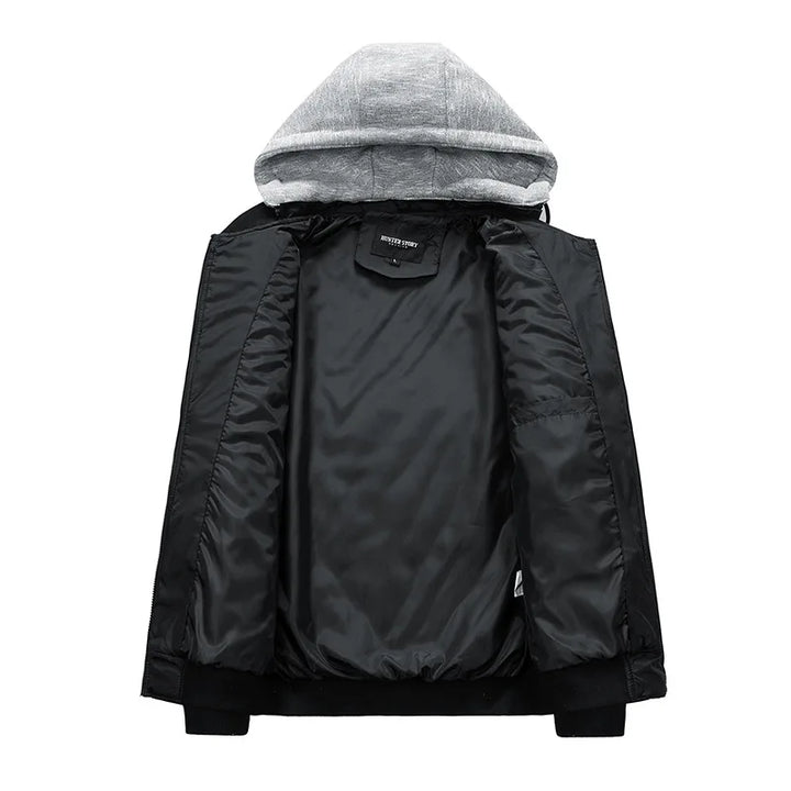Front view of a versatile men's padded utility jacket, featuring a comfortable fit and practical utility pockets