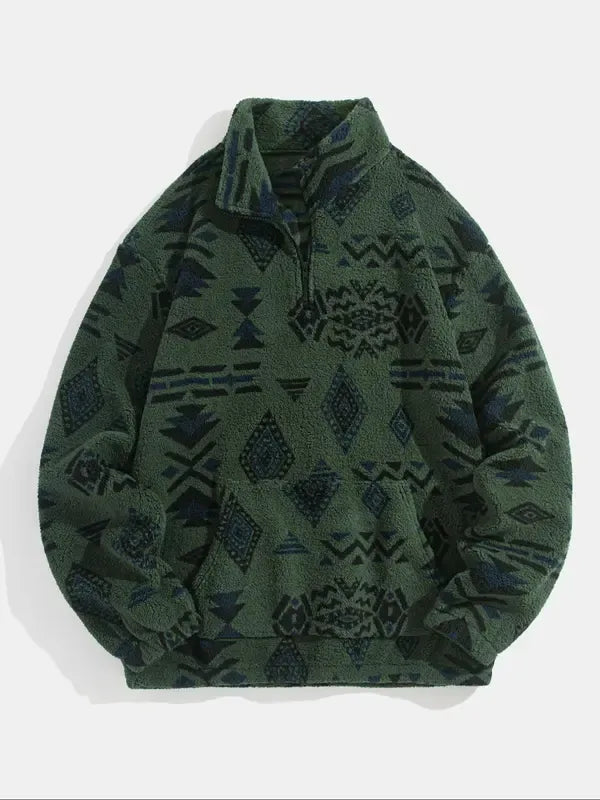 Stylish men's fleece half-zip pullover jacket featuring a unique pattern, ideal for warmth