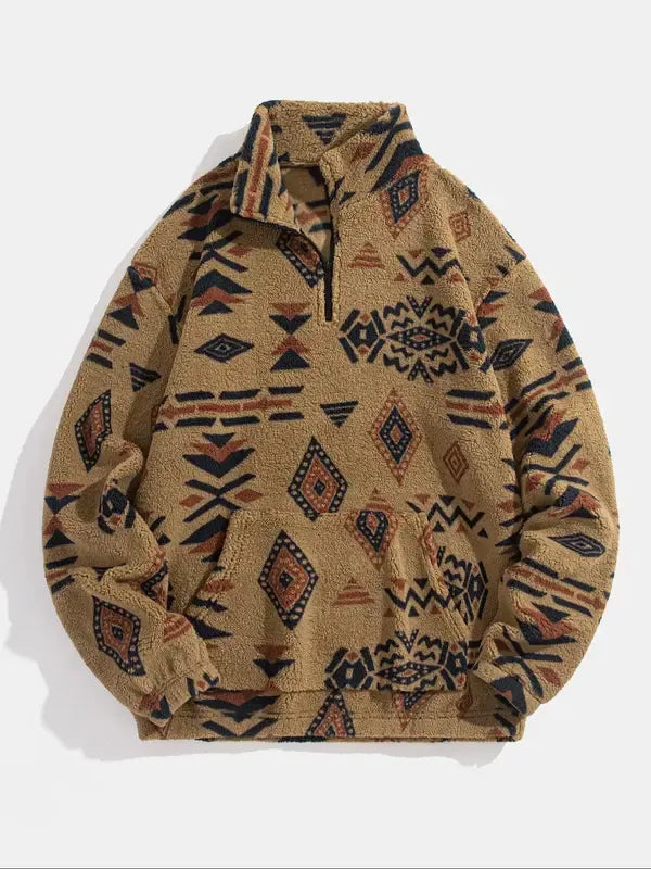 Casual men's patterned half-zip fleece jacket, a warm and comfortable outerwear option