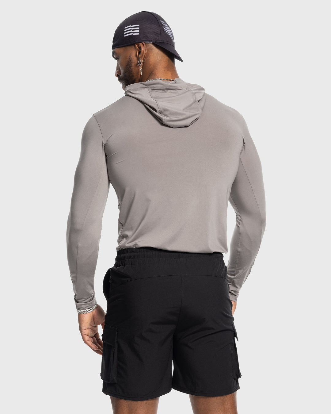 Men's performance hoodie, black, close up of quick-dry & moisture-wicking material