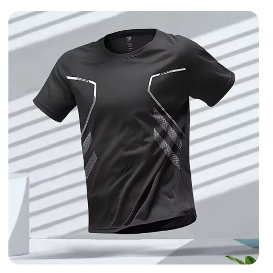 Men's athletic performance t-shirt, short sleeve, breathable active comfort for workouts.