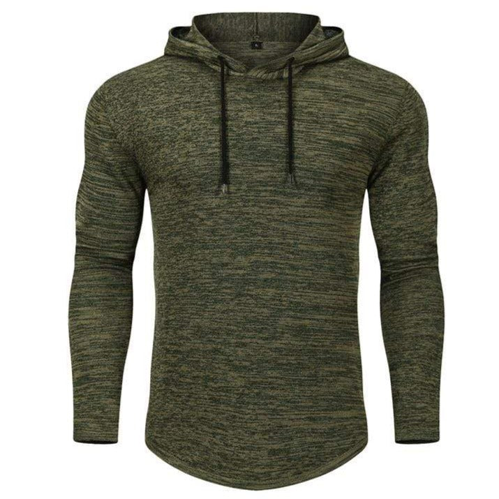 Athletic men's hoodie, black, tapered fit, ideal for workouts, soft cotton blend fabric