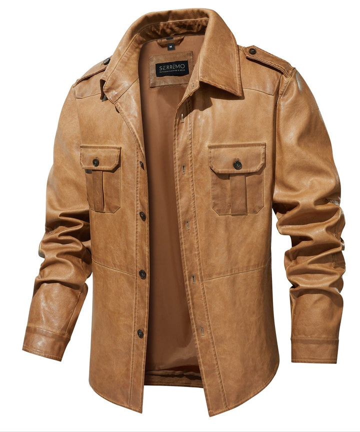 Men's Pioneer PU Leather Field Jacket, classic style outerwear for spring and fall, rugged menswear fashion
