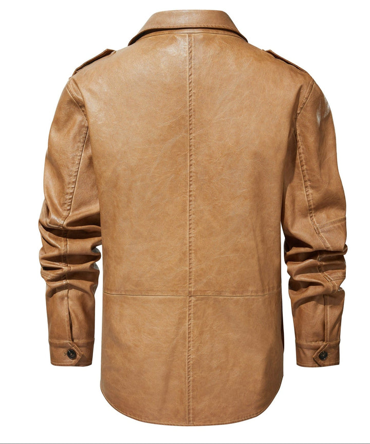Man wearing Men's Pioneer PU Leather Jacket, styled as fall outerwear with a classic and rugged look