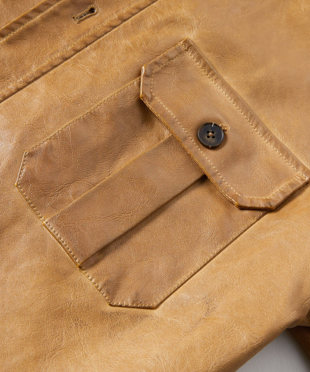 Detail of Men's Pioneer PU Leather Jacket collar and zipper, classic style mens outerwear
