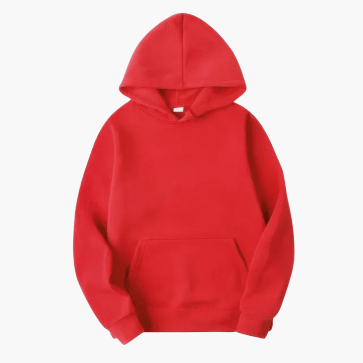 Stack of folded men's basic solid long sleeve pullover hoodies in various colors