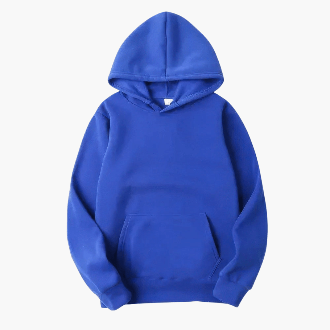 Solid grey men's basic long sleeve hooded sweatshirt, ideal for everyday and athletic comfort