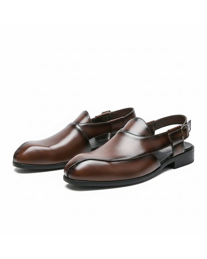 Men's polished black leather slingback loafers, smart casual slip-on dress shoes