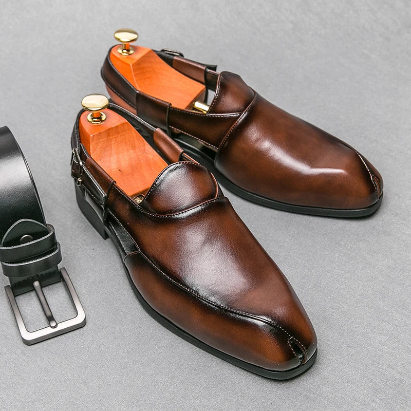 Men's formal polished black leather slingback loafers, essential mens fashion footwear