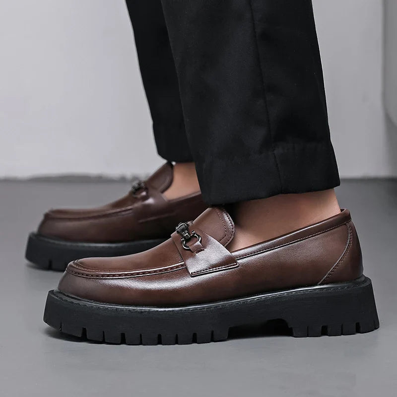 Professional men's polished loafers, sleek dress shoes for formal office attire and business looks.