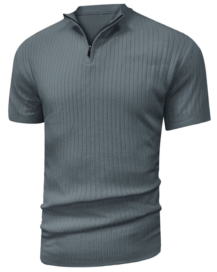 Men's polyester zip-up casual shirt, modern fit, long sleeve; versatile men's fashion.