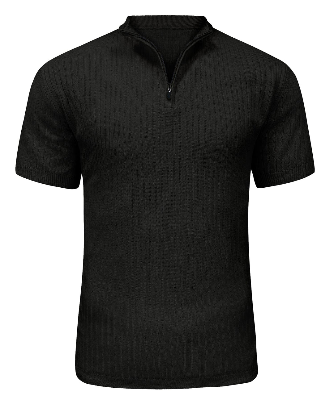 Back view of a men's casual zip-up shirt, polyester fabric; comfortable men's fashion.
