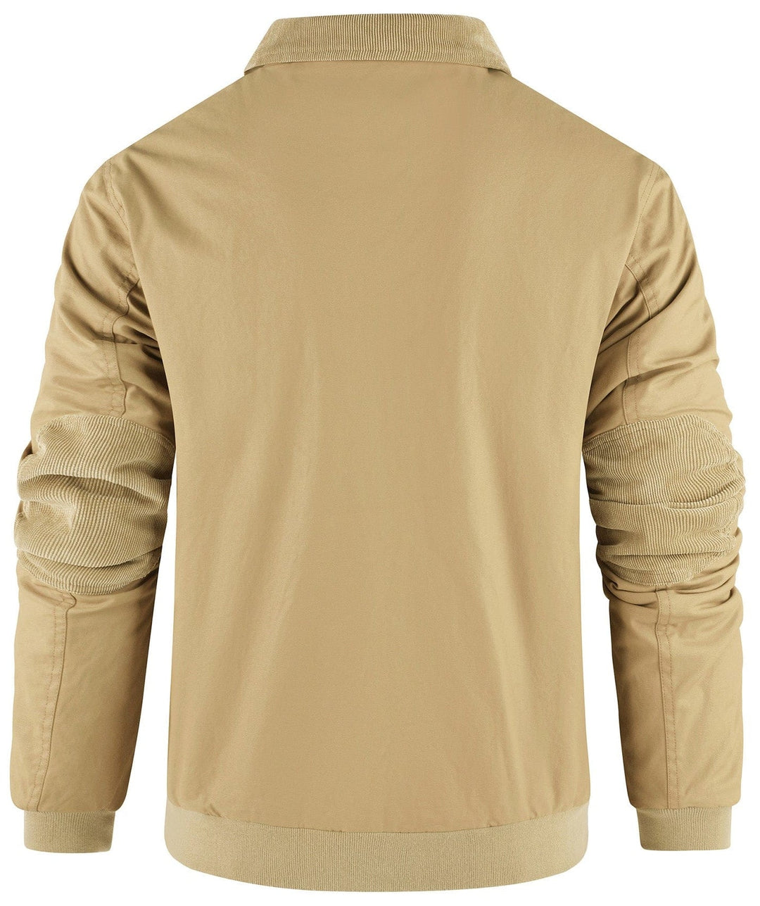Close-up of the ribbed hem on a men's premium fleece-lined bomber jacket