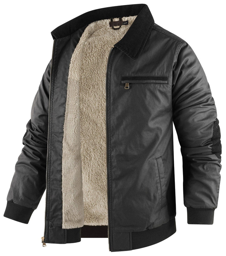 Black men's premium bomber jacket with a comfortable fleece interior