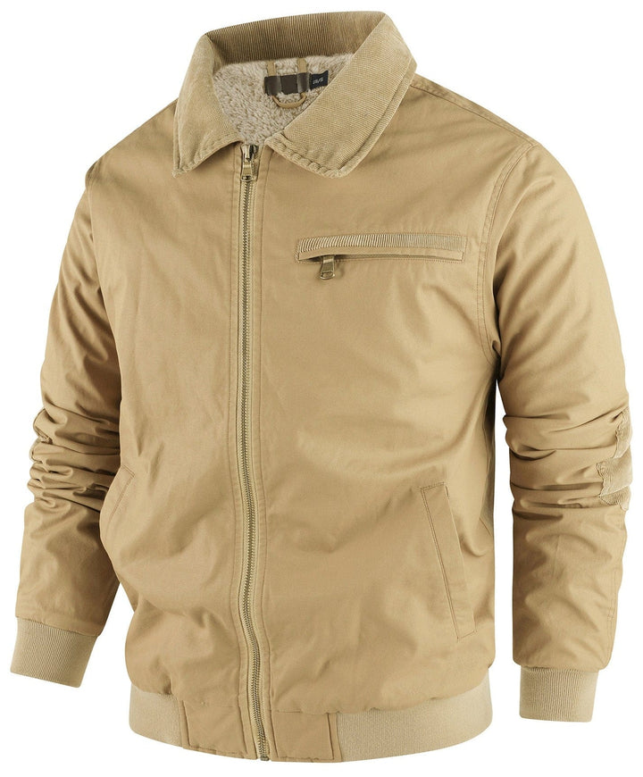 Premium men's bomber jacket, fleece-lined, shown on a mannequin