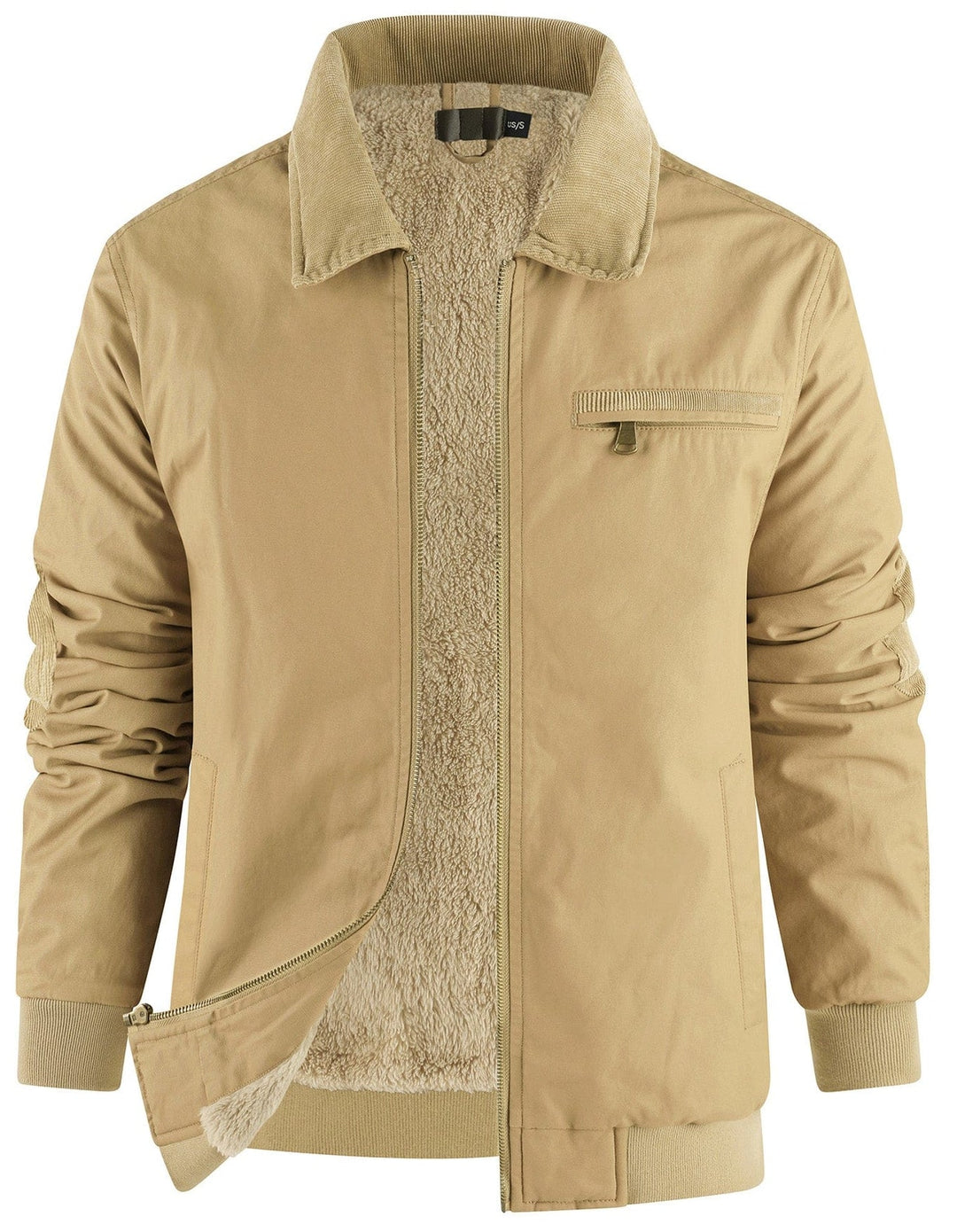 Back view of men's premium bomber jacket, fleece-lined, ideal winter outerwear